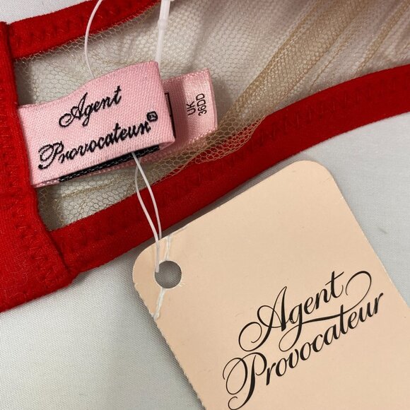 Agent Provocateur Gloria Red Tulle Bra 36DD NWT *DEFECT* - Picture 12 of 13